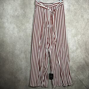 Faithfull The Brand Tiki Tiki Pants‎ Womens Size 6 Maroon White Zeus Striped NEW